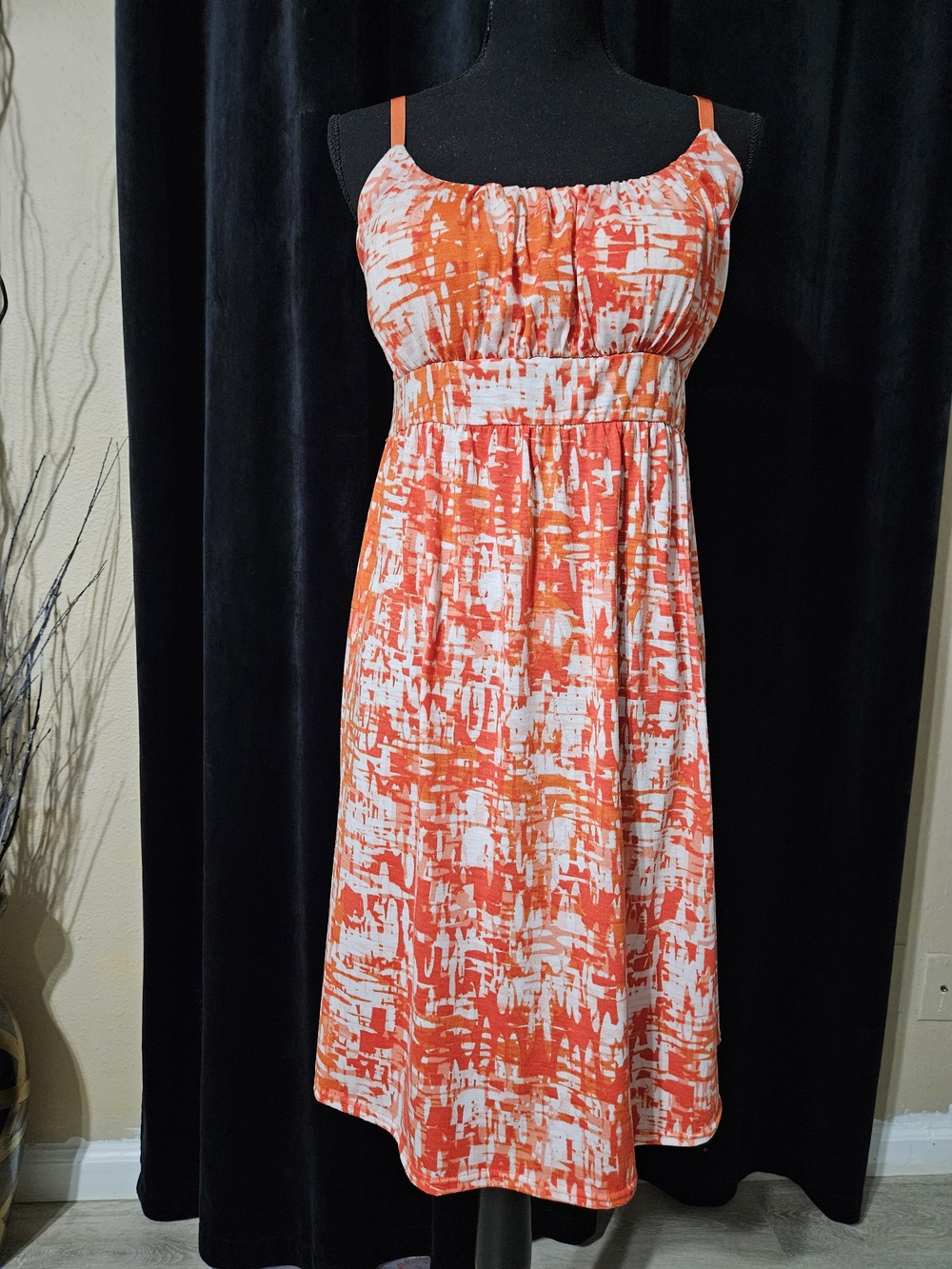 Orange Abstract Print Spaghetti Strap Dress